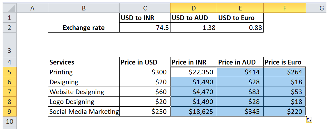 Formula reference in Excel