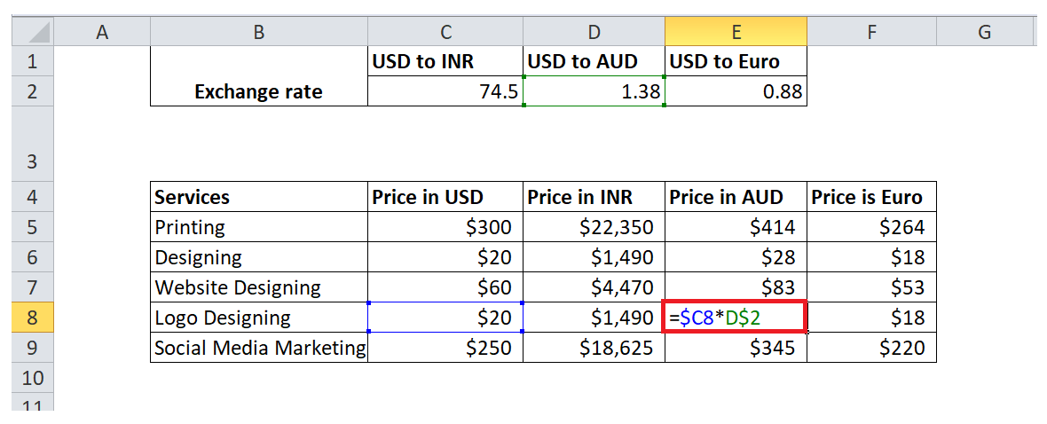 Formula reference in Excel