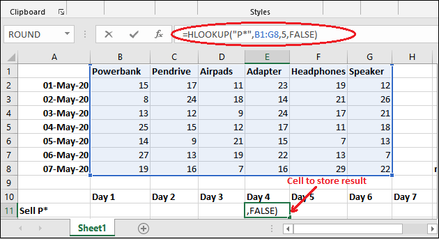 HLOOKUP formula in Excel