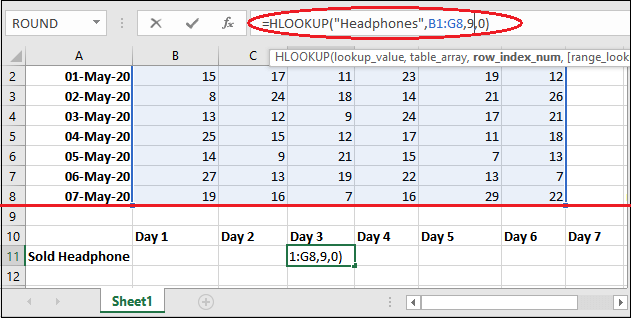 HLOOKUP formula in Excel