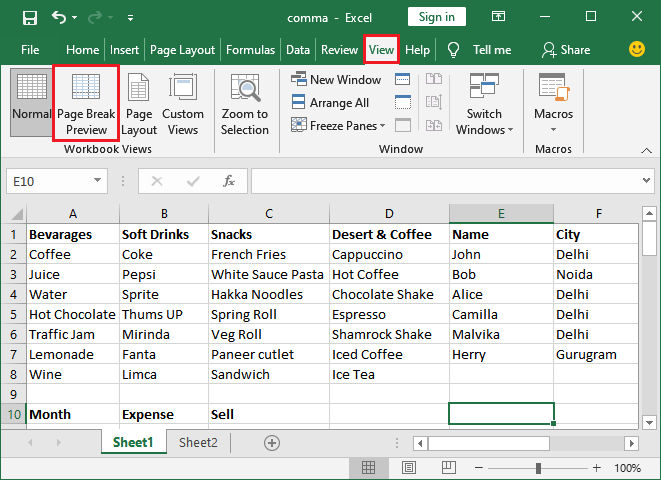 How to add page break in Excel