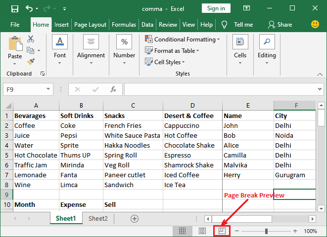 How to add page break in Excel