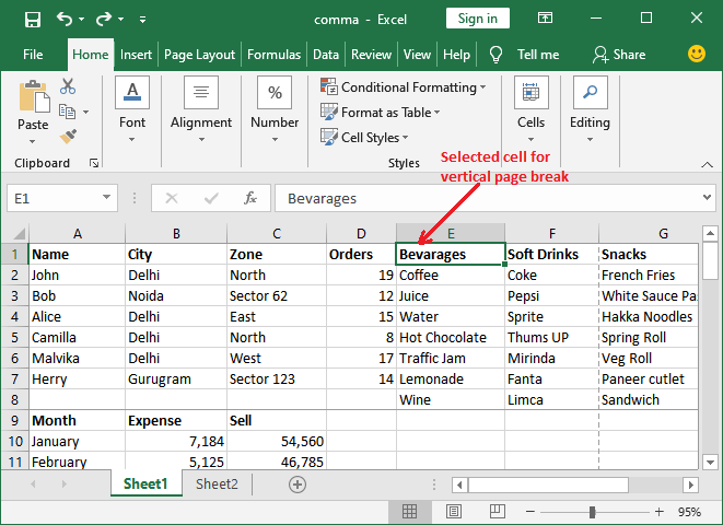 How to add page break in Excel