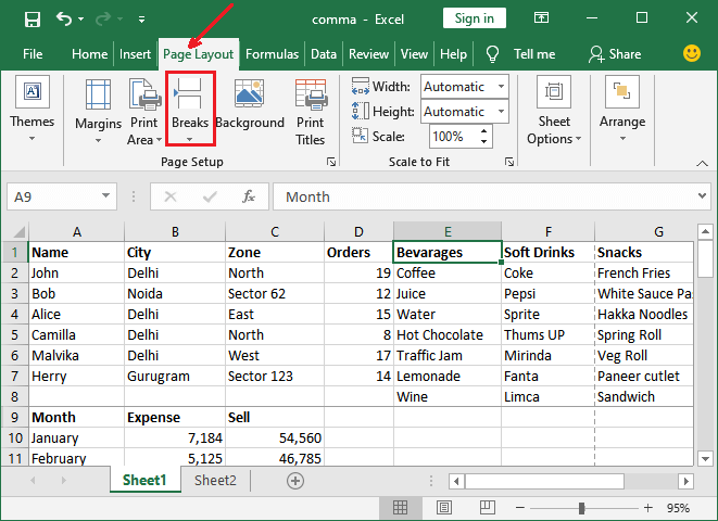 How to add page break in Excel