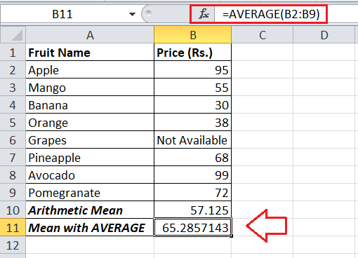 How to calculate Mean in Excel