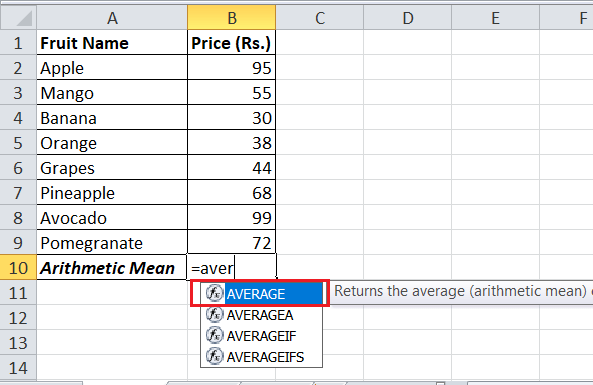 How to calculate Mean in Excel