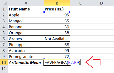 How to calculate Mean in Excel