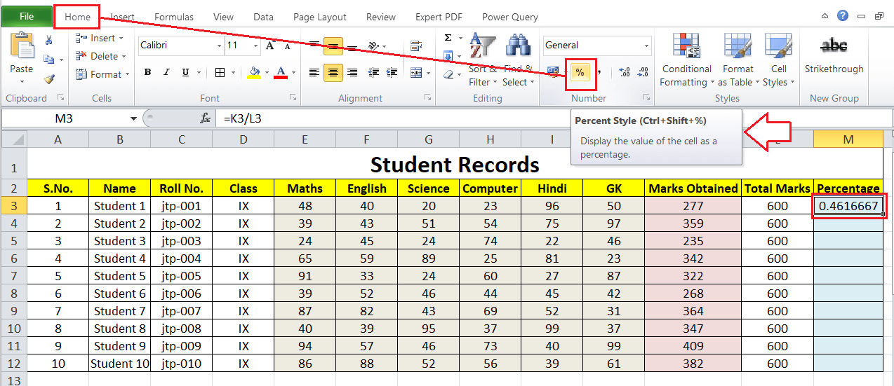 How to calculate percentage in Excel