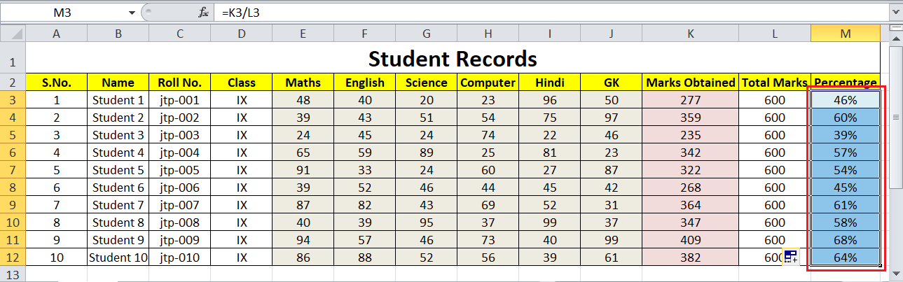 How to calculate percentage in Excel