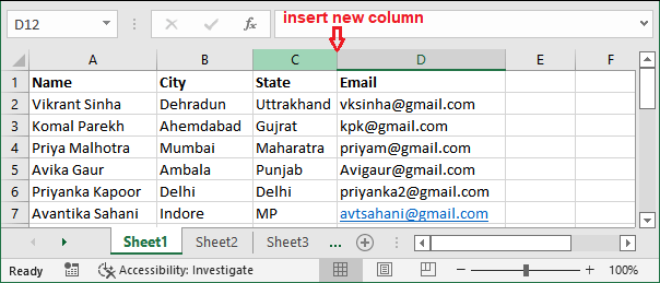 How to insert a column in Excel?