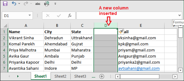 How to insert a column in Excel?