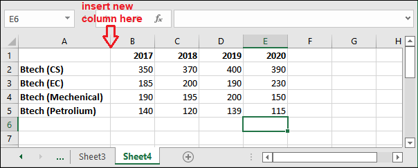 How to insert a column in Excel?