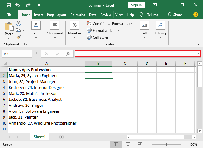 How to remove comma in Excel