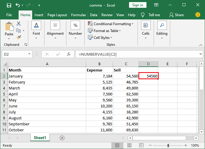 How to remove comma in Excel