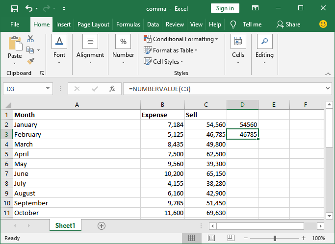 How to remove comma in Excel