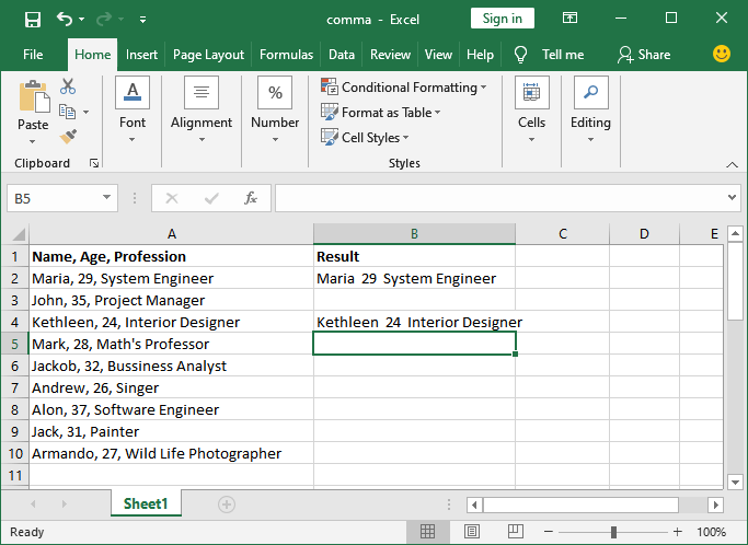 How to remove comma in Excel