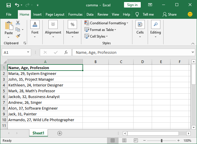 How to remove comma in Excel