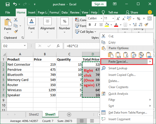 How to remove formula in Excel