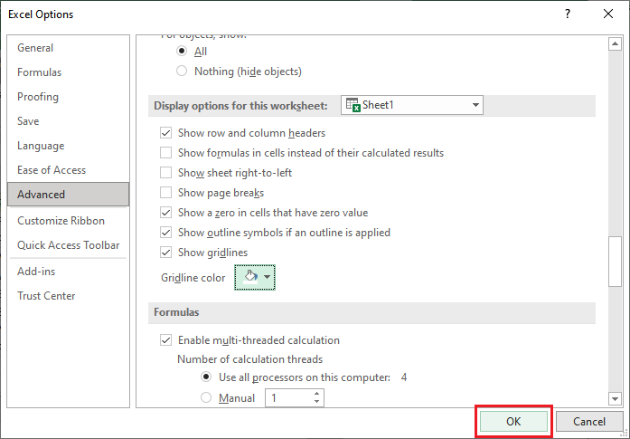 How to remove gridlines in Excel