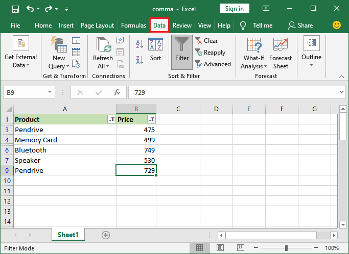 How to remove the filter in Excel