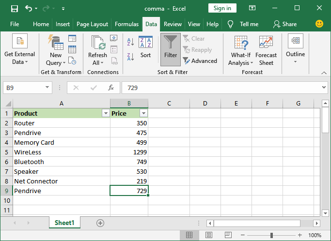 How to remove the filter in Excel