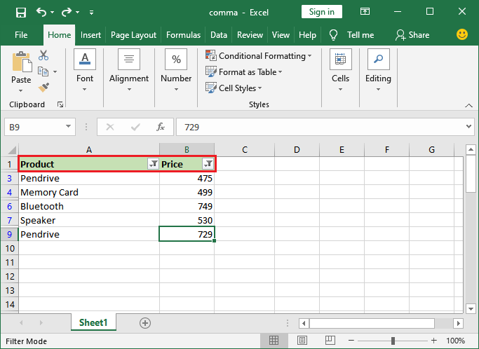 How to remove the filter in Excel