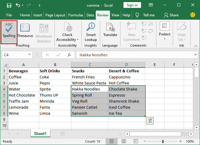 How to spell check in Excel