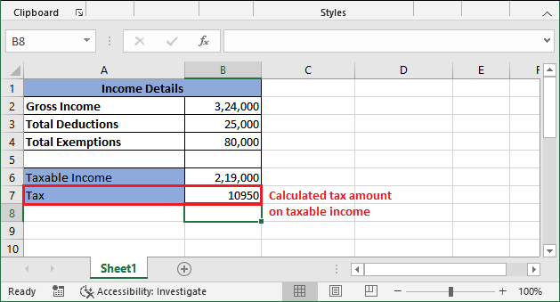 Income tax calculating formula in Excel