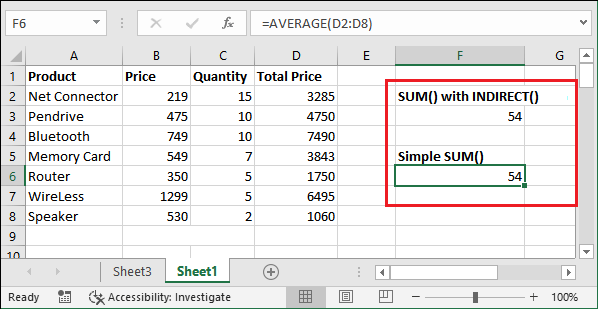 INDIRECT() function in Excel