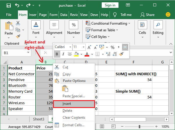 INDIRECT() function in Excel