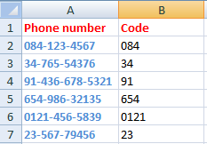 Left formula in excel