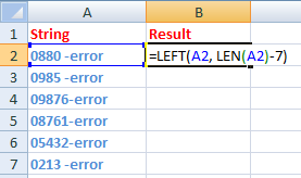 Left formula in excel