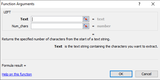 Left formula in excel