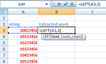 Left formula in excel