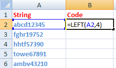 Left formula in excel