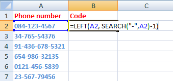 Left formula in excel