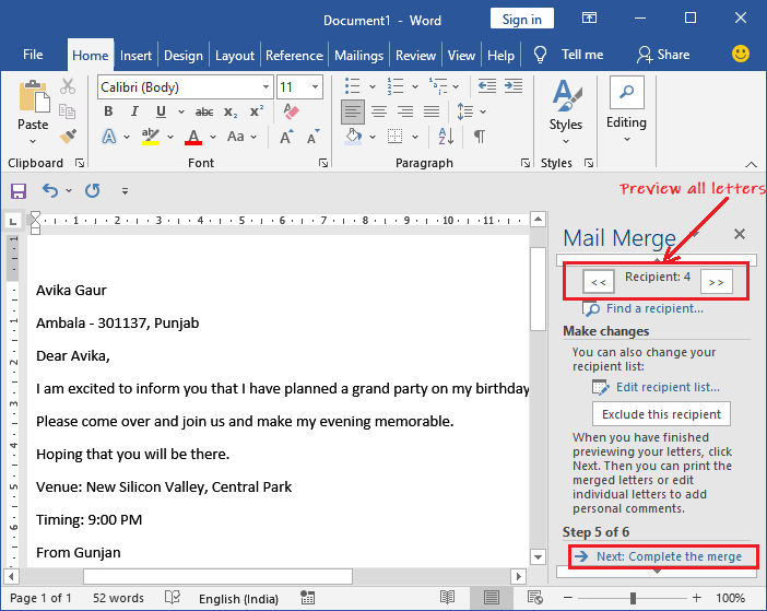 Mail merge in Excel