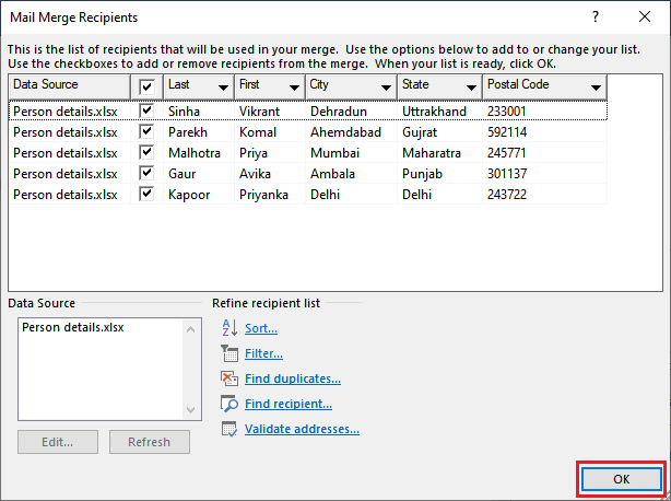 Mail merge in Excel