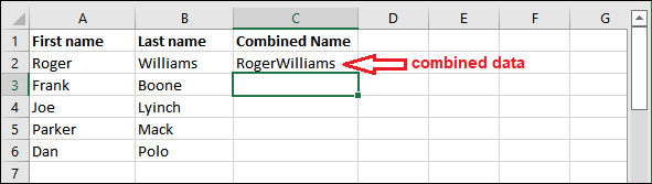 Merge columns in excel