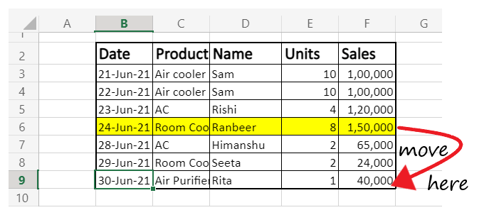 Move data in Excel