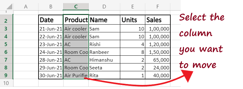 Move data in Excel