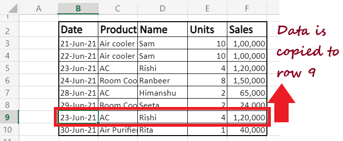 Move data in Excel