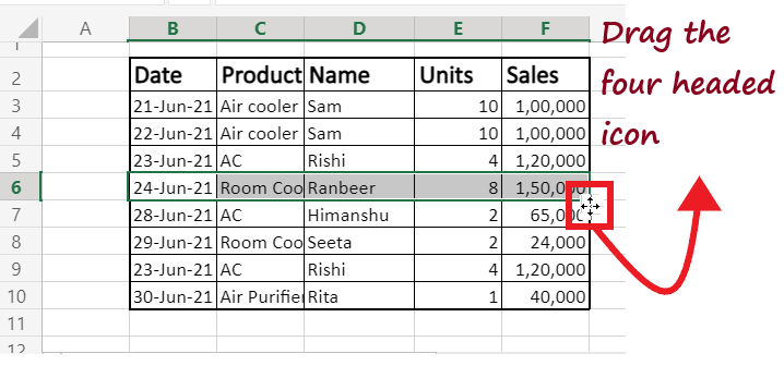 Move data in Excel