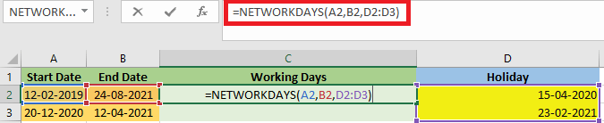 NETWORKDAYS Formula in Excel