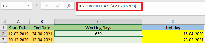 NETWORKDAYS Formula in Excel