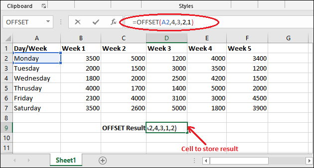 Offset function in Excel