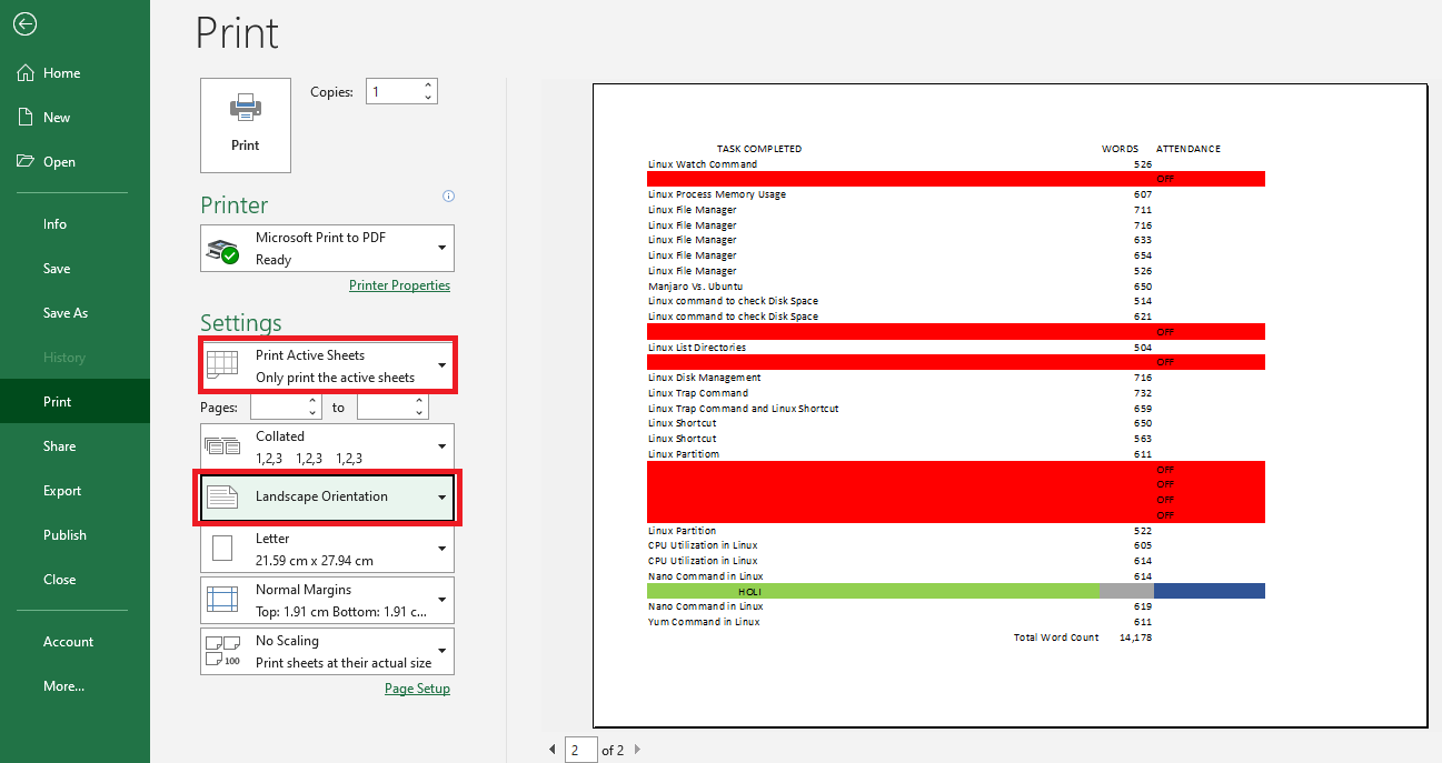 Page Orientation in Excel