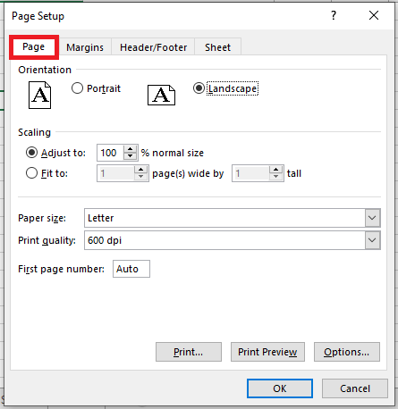 Page Orientation in Excel