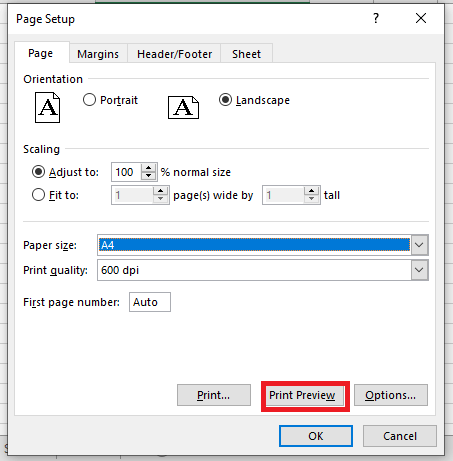 Page Orientation in Excel