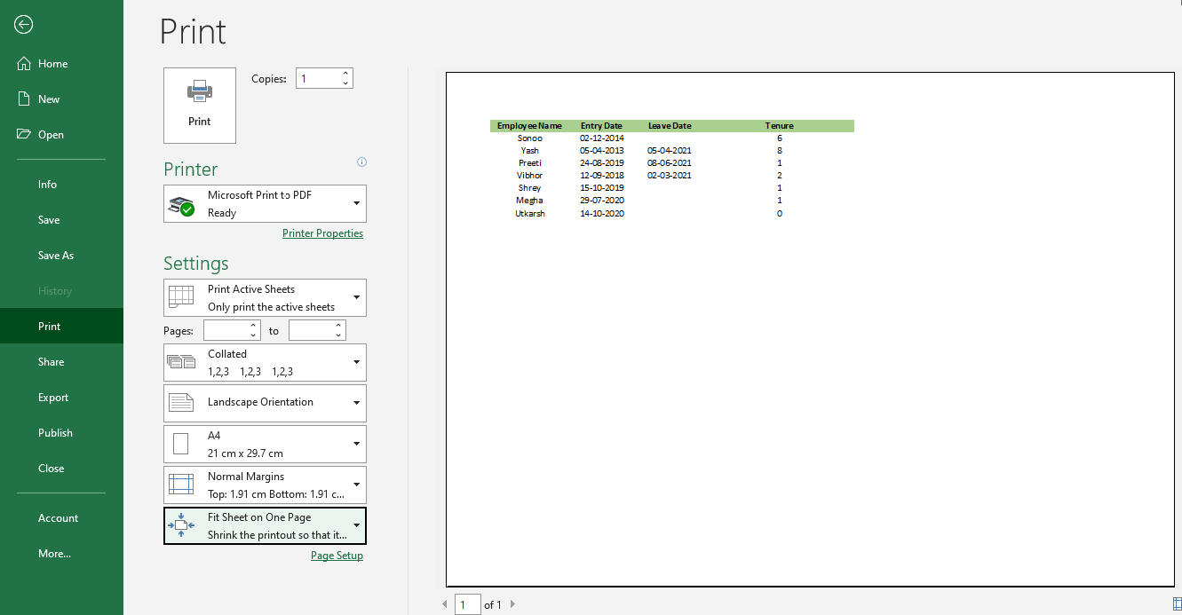 Page Orientation in Excel